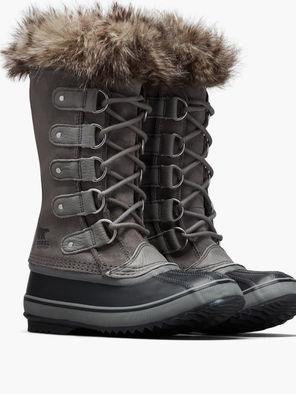 Sorel Women's Gray Faux-Fur Lace-Up Winter Boots